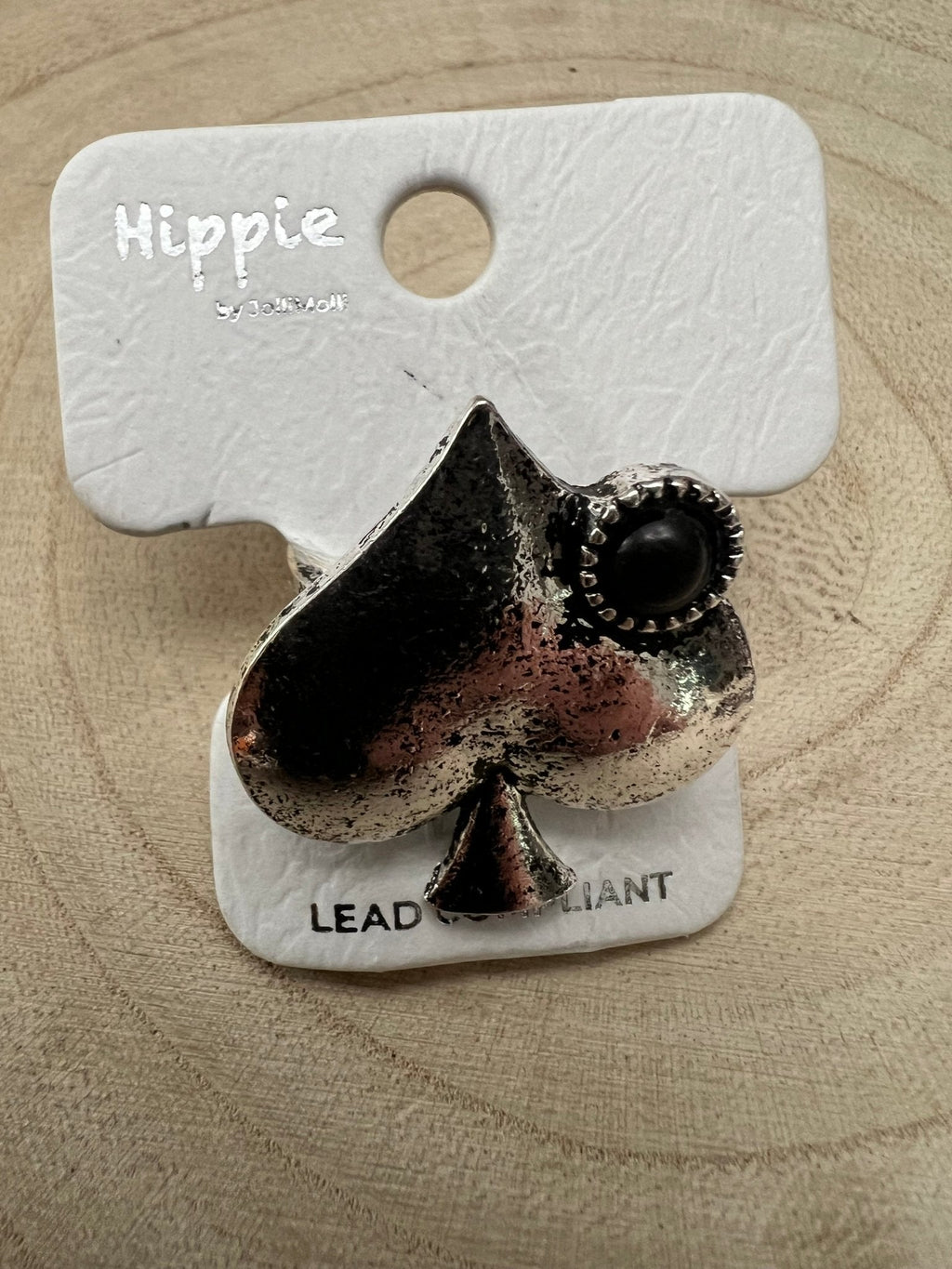 Western Spade Adjustable Cuff Ring with Faux Onyx