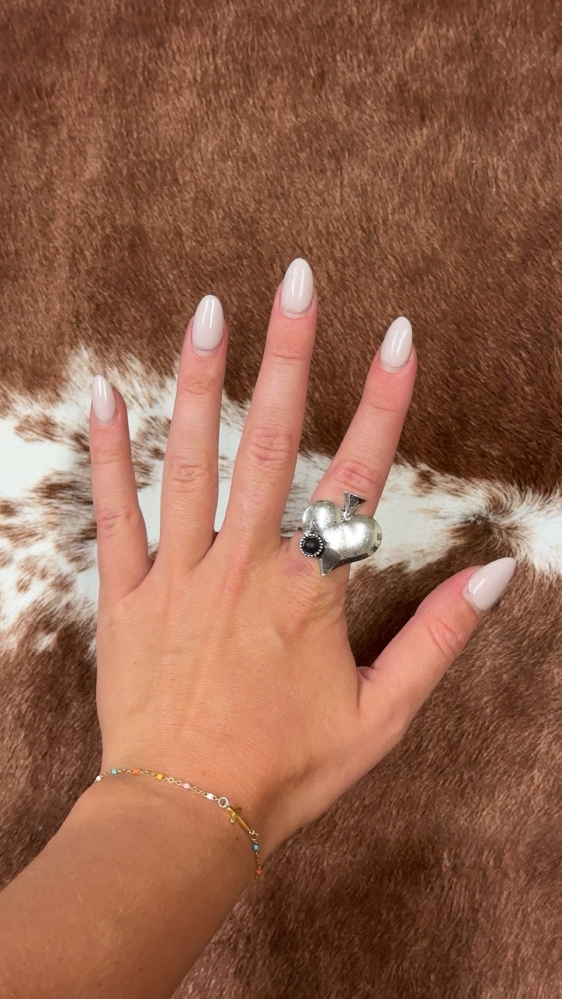 Western Spade Adjustable Cuff Ring with Faux Onyx