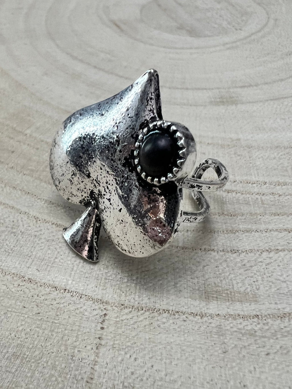 Western Spade Adjustable Cuff Ring with Faux Onyx