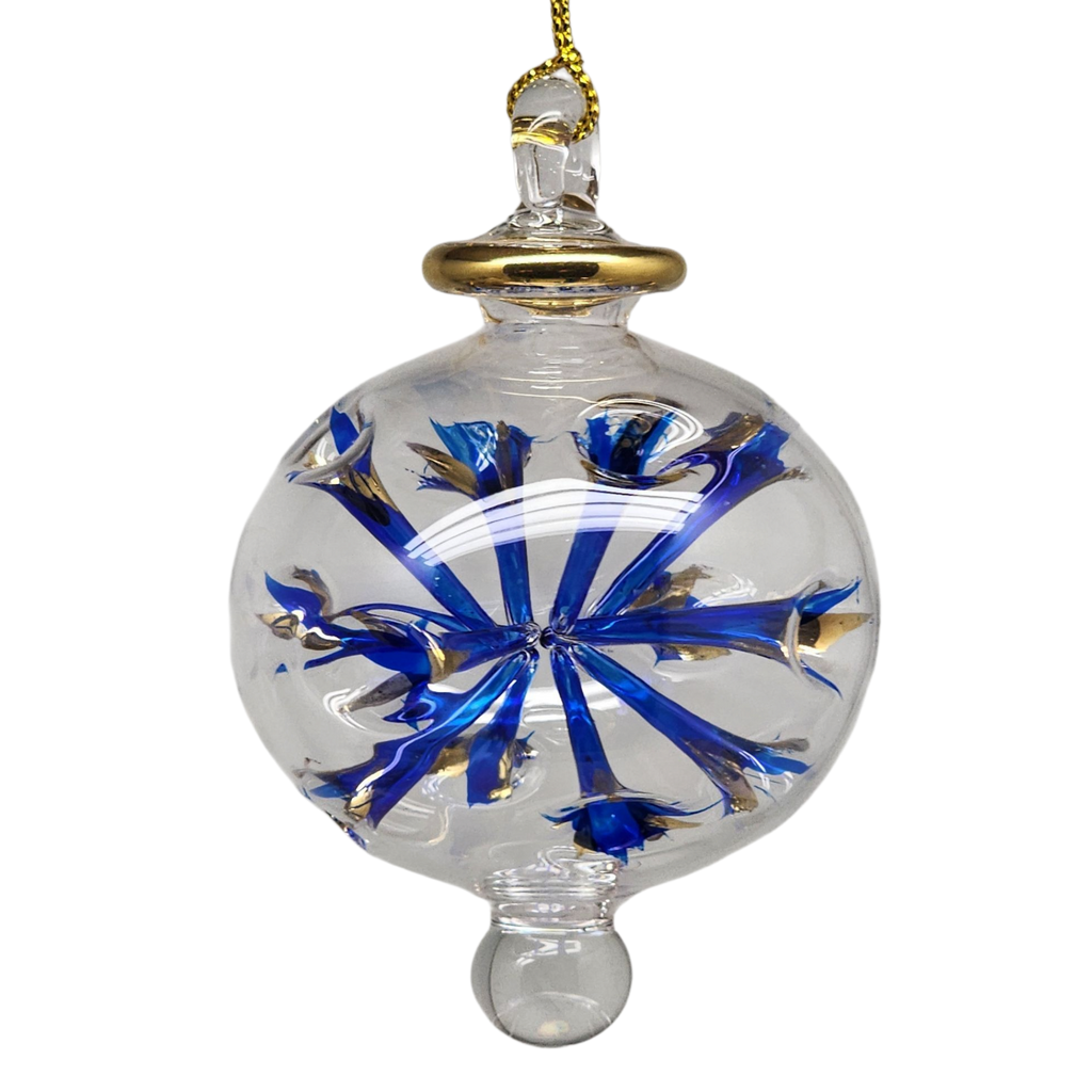 Blown Glass Pierced Starburst Ornament - Blue